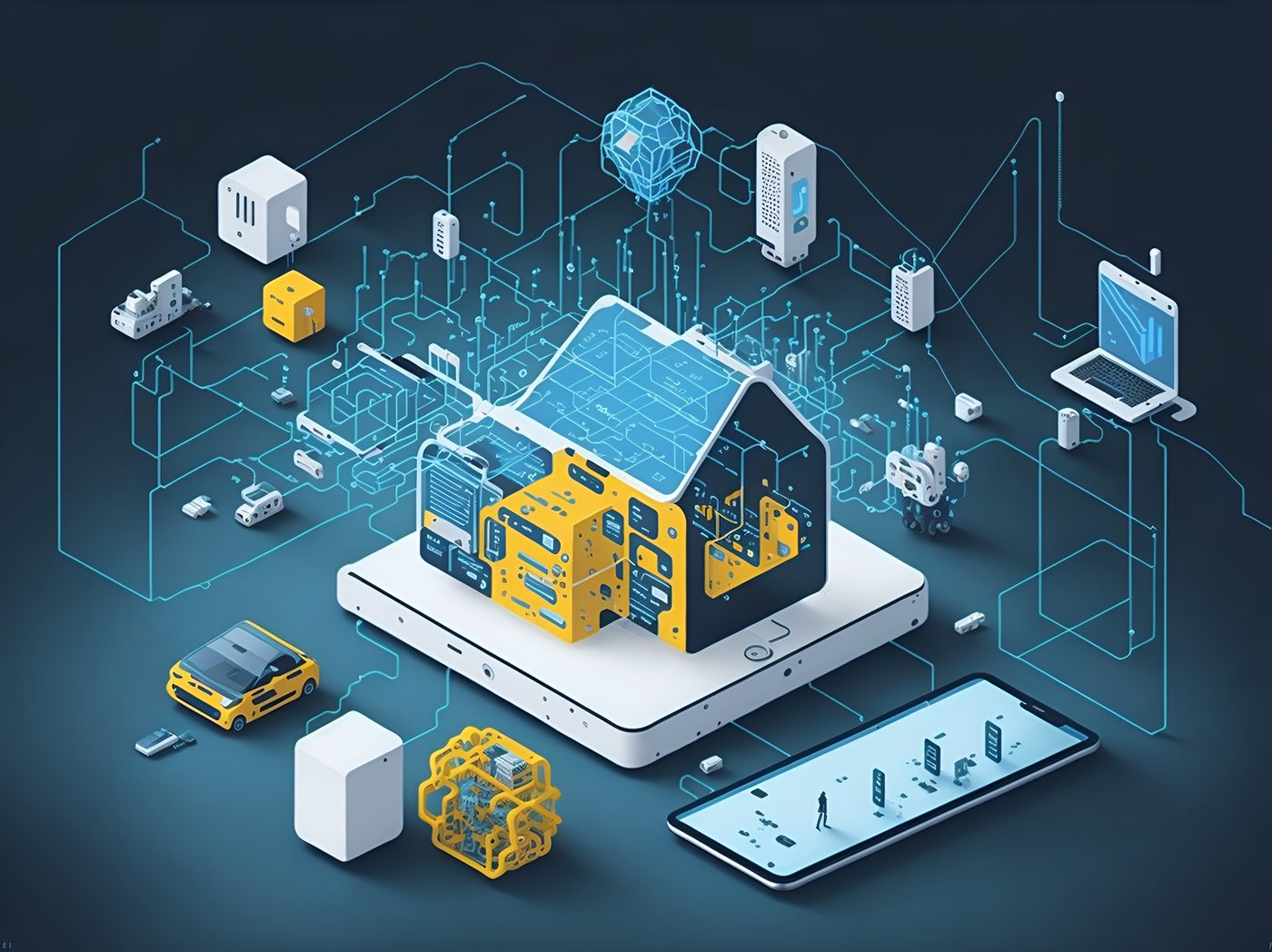 Connected devices across a smart home and network, representing the infrastructure Tivra builds and runs.